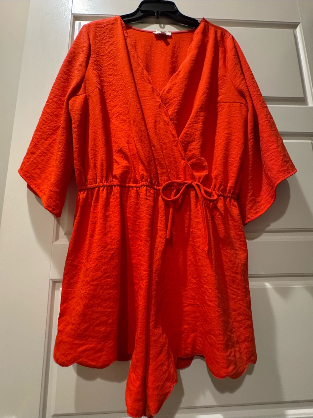 Umgee Vibrant Orange V-Neck Tie-Waist Romper - Size L